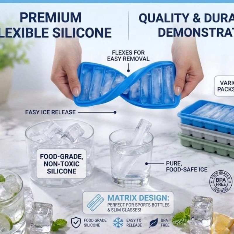 1-Piece Strip Silicone Ice Cube Tray – Food Grade Cube Mold for Freezer, Drinks & Cocktails (Copy)