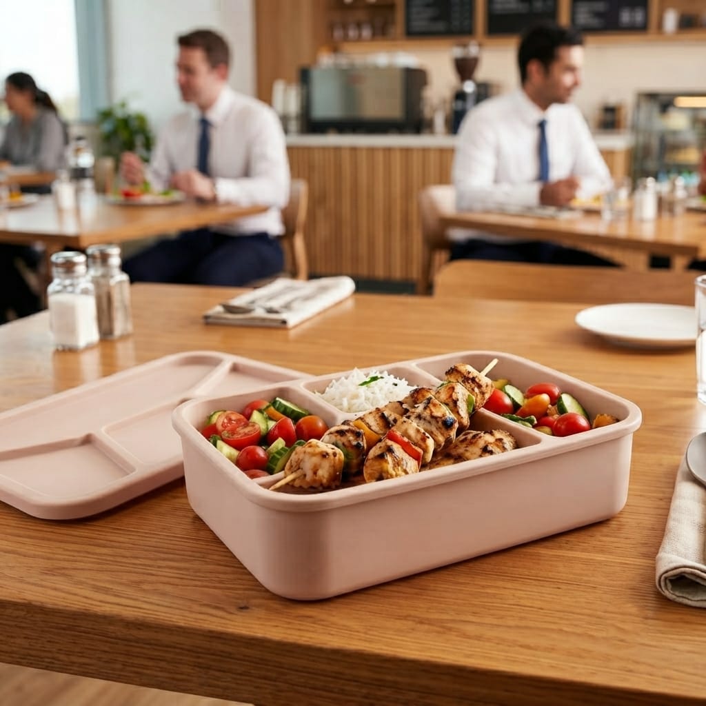 Four compartments silicone lunch box, food storage box. kids, adults, school office college use. traveling.