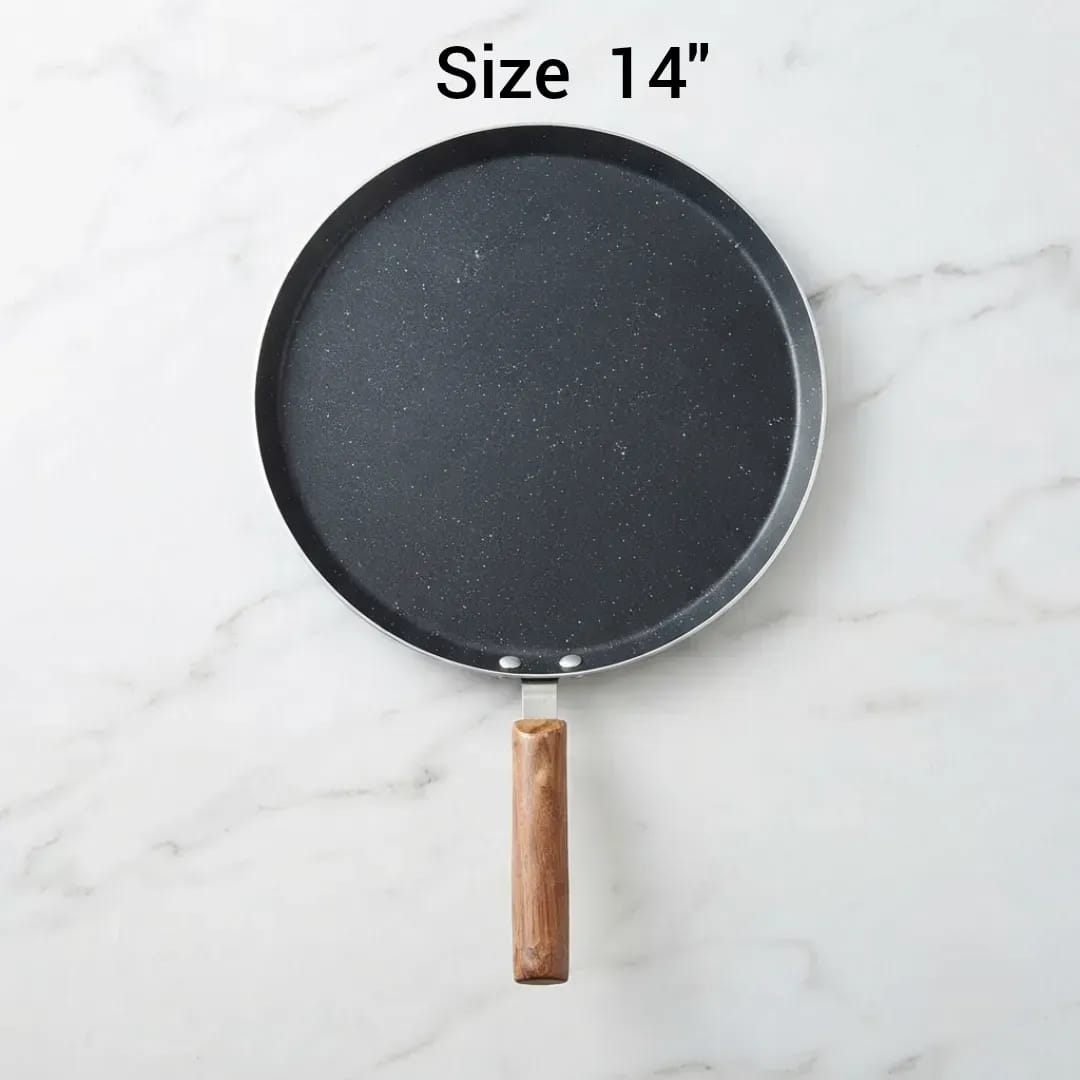 Non-Stick Aluminum/Silver Hot Plate, Deep Tawa With Wooden Handle