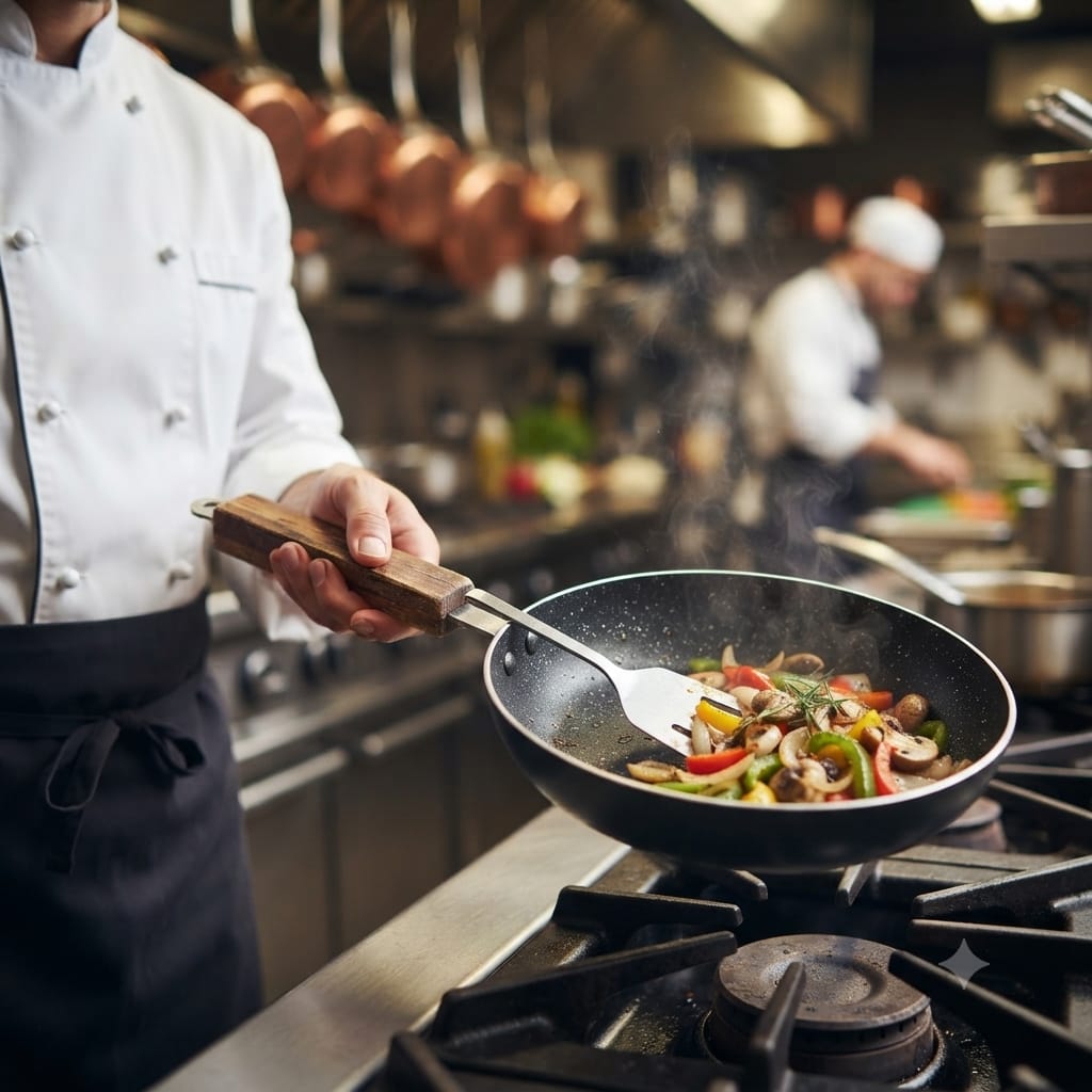 Non-Stick Aluminum Frying Pan with Heat-Resistant Wooden Handle - Silver/Aluminum Fry Pan