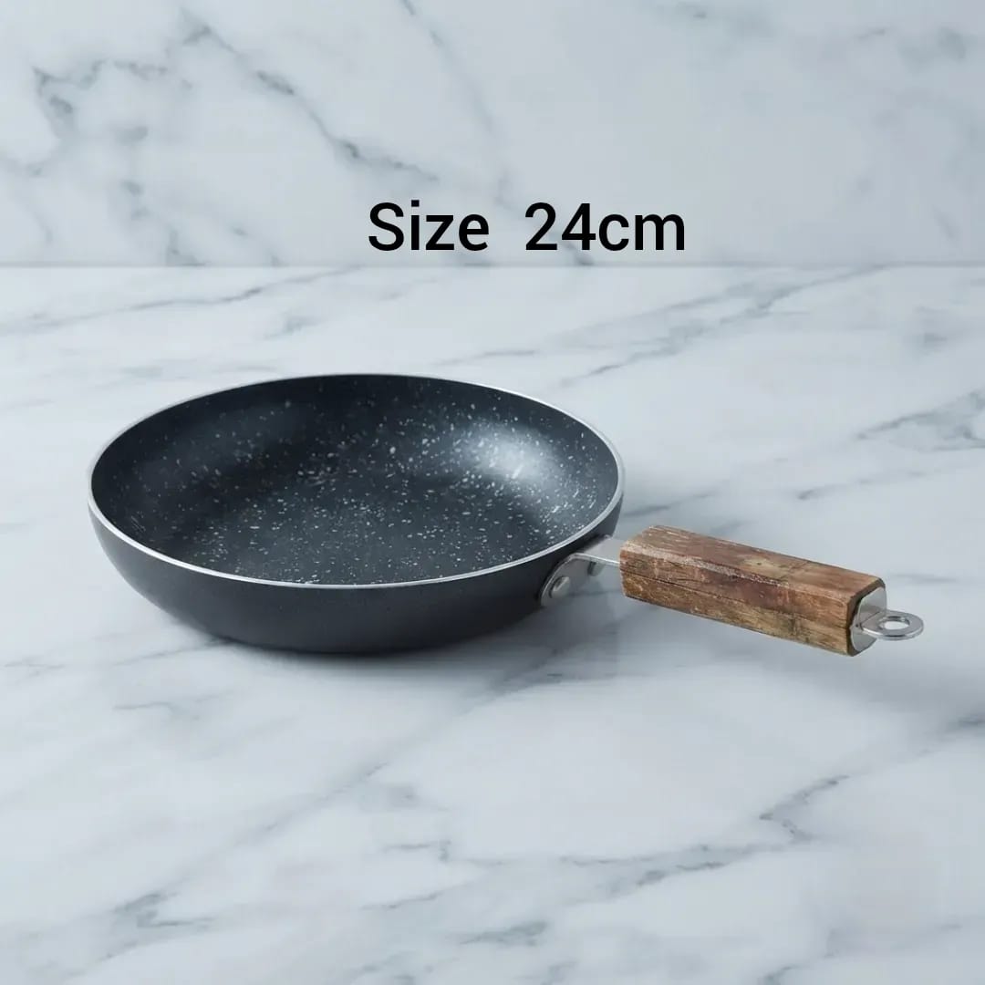 Non-Stick Aluminum Frying Pan with Heat-Resistant Wooden Handle - Silver/Aluminum Fry Pan