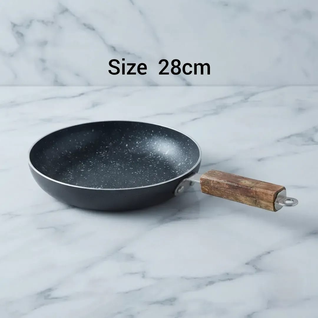 Non-Stick Aluminum Frying Pan with Heat-Resistant Wooden Handle - Silver/Aluminum Fry Pan