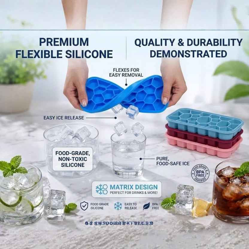 4-Piece Matrix Ice Cube Tray Bundle – Reusable Silicone Ice Molds