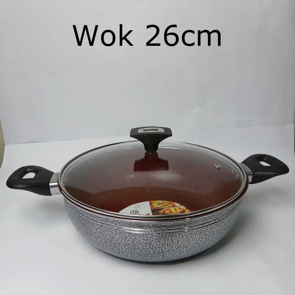 Premium Aluminum Wok. KARAHI. non-stick with glass lid.