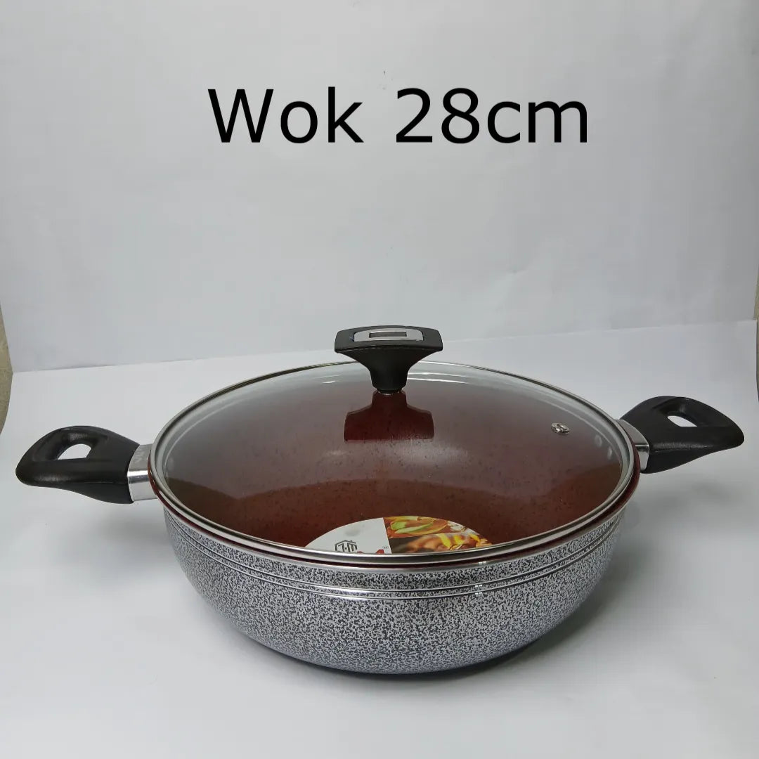 Premium Aluminum Wok. KARAHI. non-stick with glass lid.
