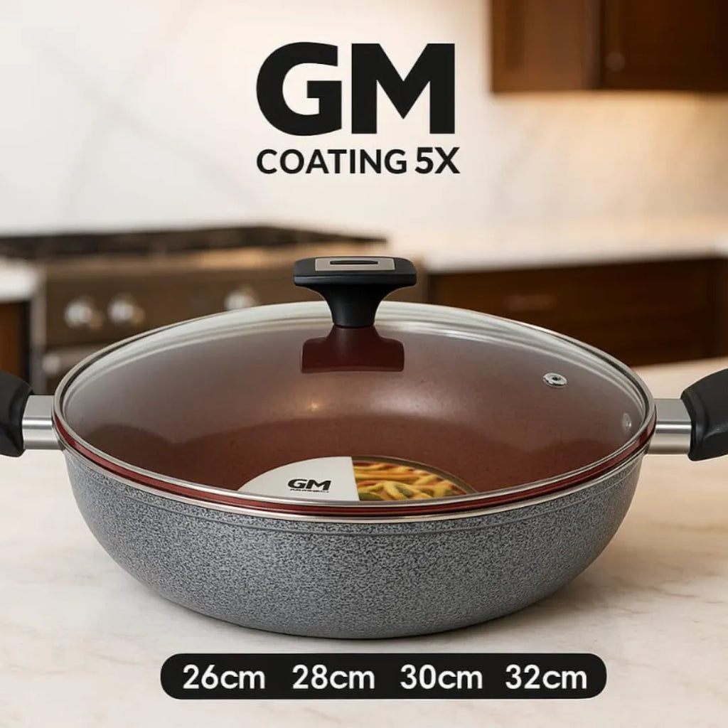 Premium Aluminum Wok. KARAHI. non-stick with glass lid.