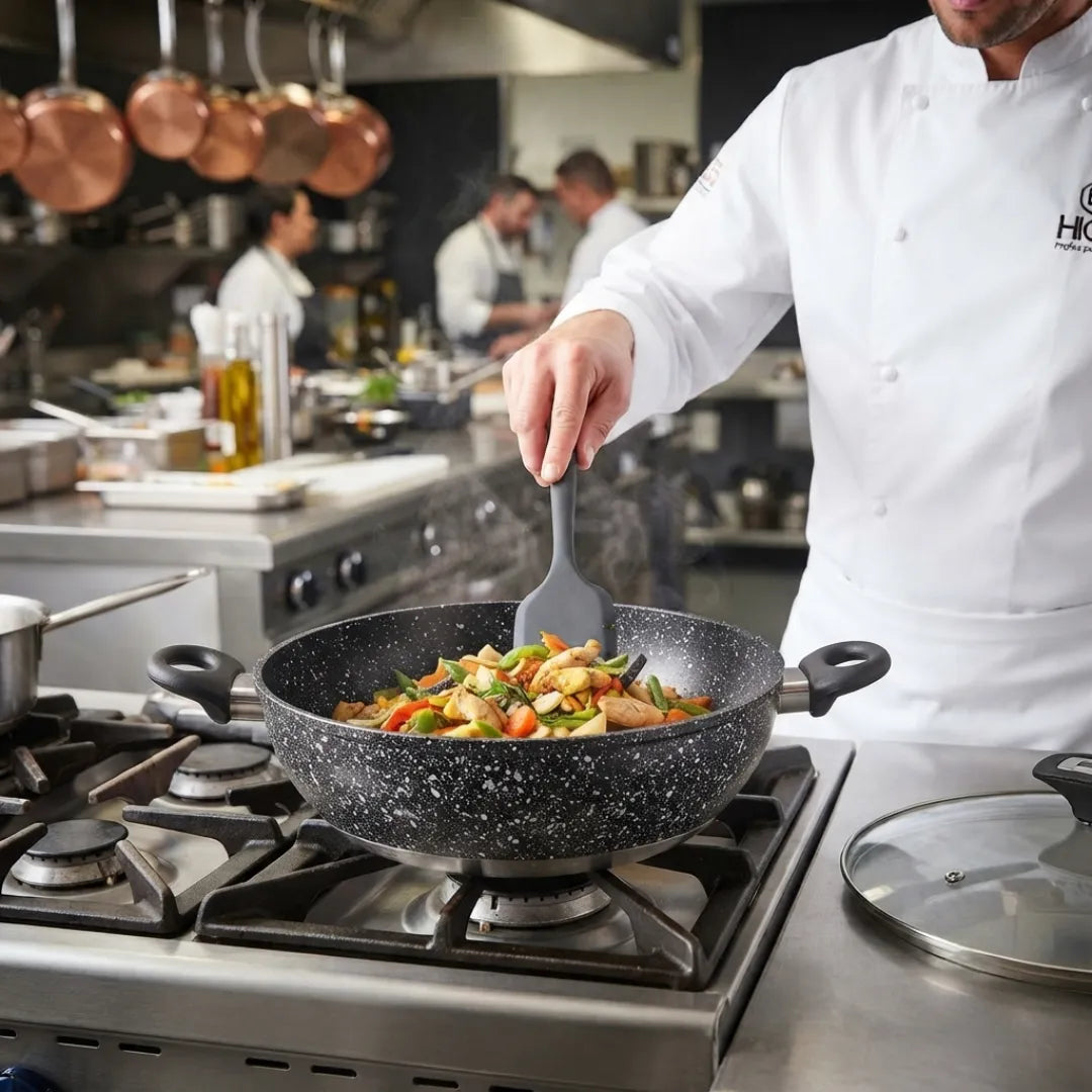 Premium Aluminum Wok. KARAHI. non-stick with glass lid.