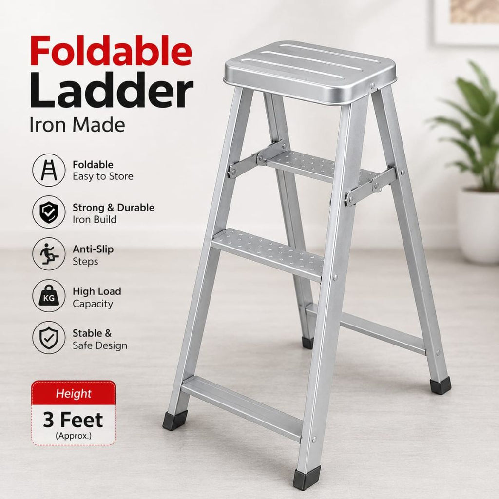 Heavy-Duty Anti-Slip 3 Feet Foldable Iron Step Ladder
