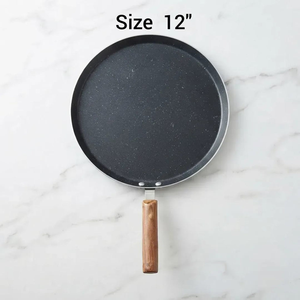 Non-Stick Aluminum/Silver Hot Plate, Deep Tawa With Wooden Handle