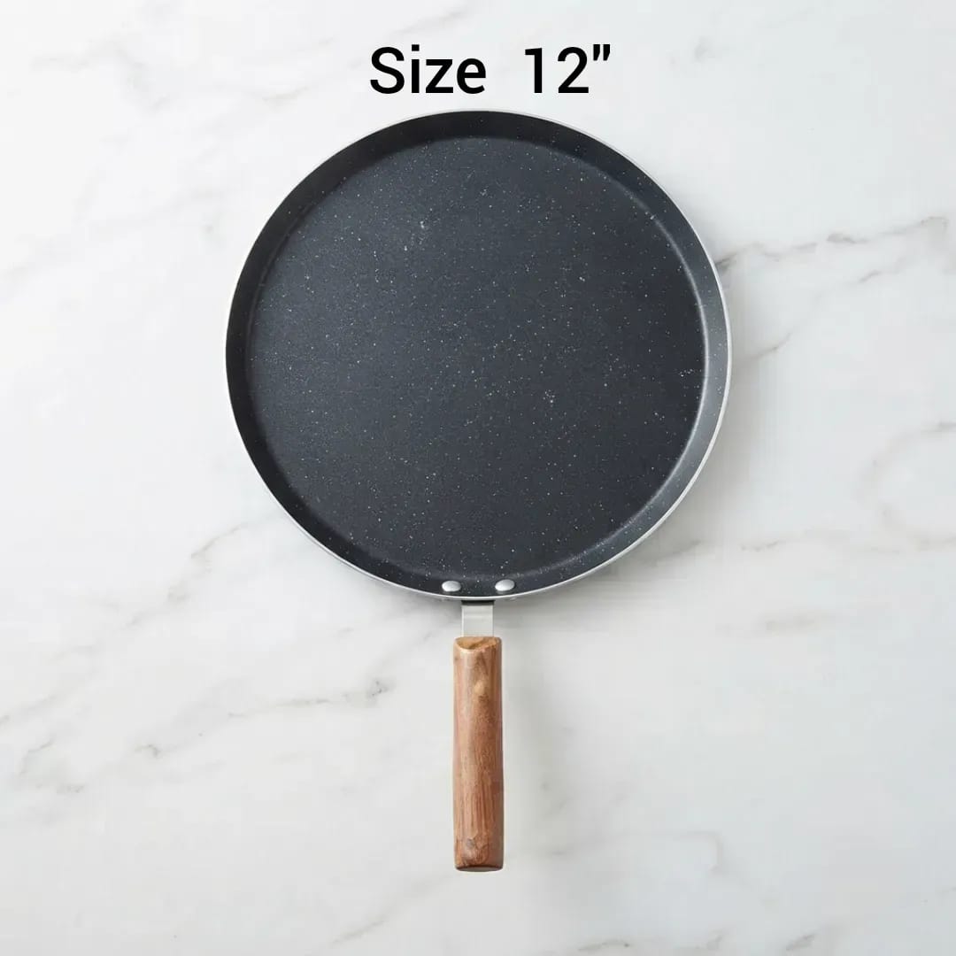 Non-Stick Aluminum/Silver Hot Plate, Deep Tawa With Wooden Handle