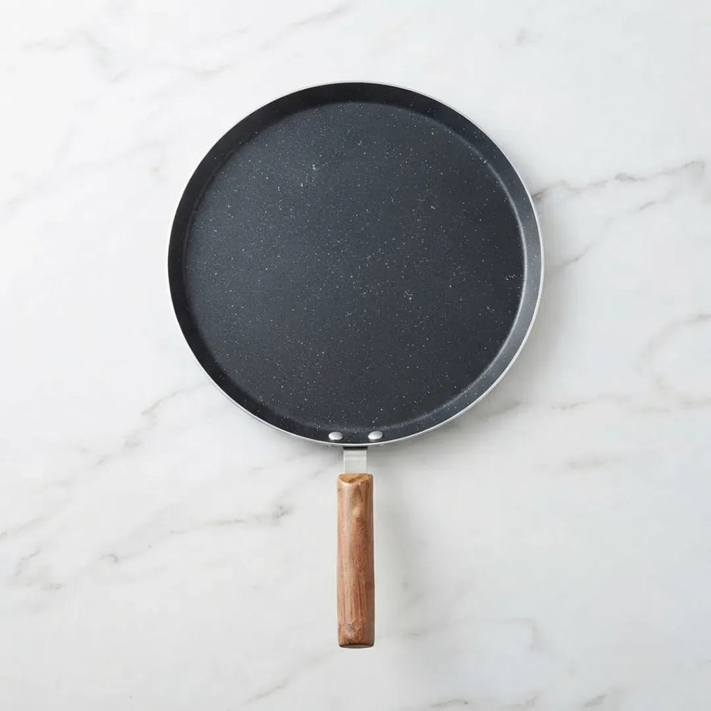 Non-Stick Aluminum/Silver Hot Plate, Deep Tawa With Wooden Handle