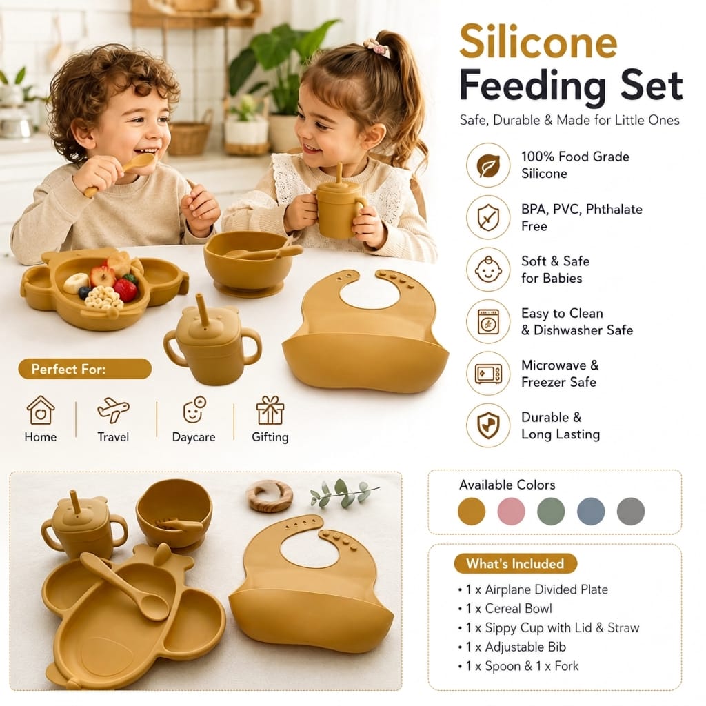Silicone Baby Feeding Set, Suction Bowl, Cup & Utensils | 6-Piece Toddler Mealtime Set