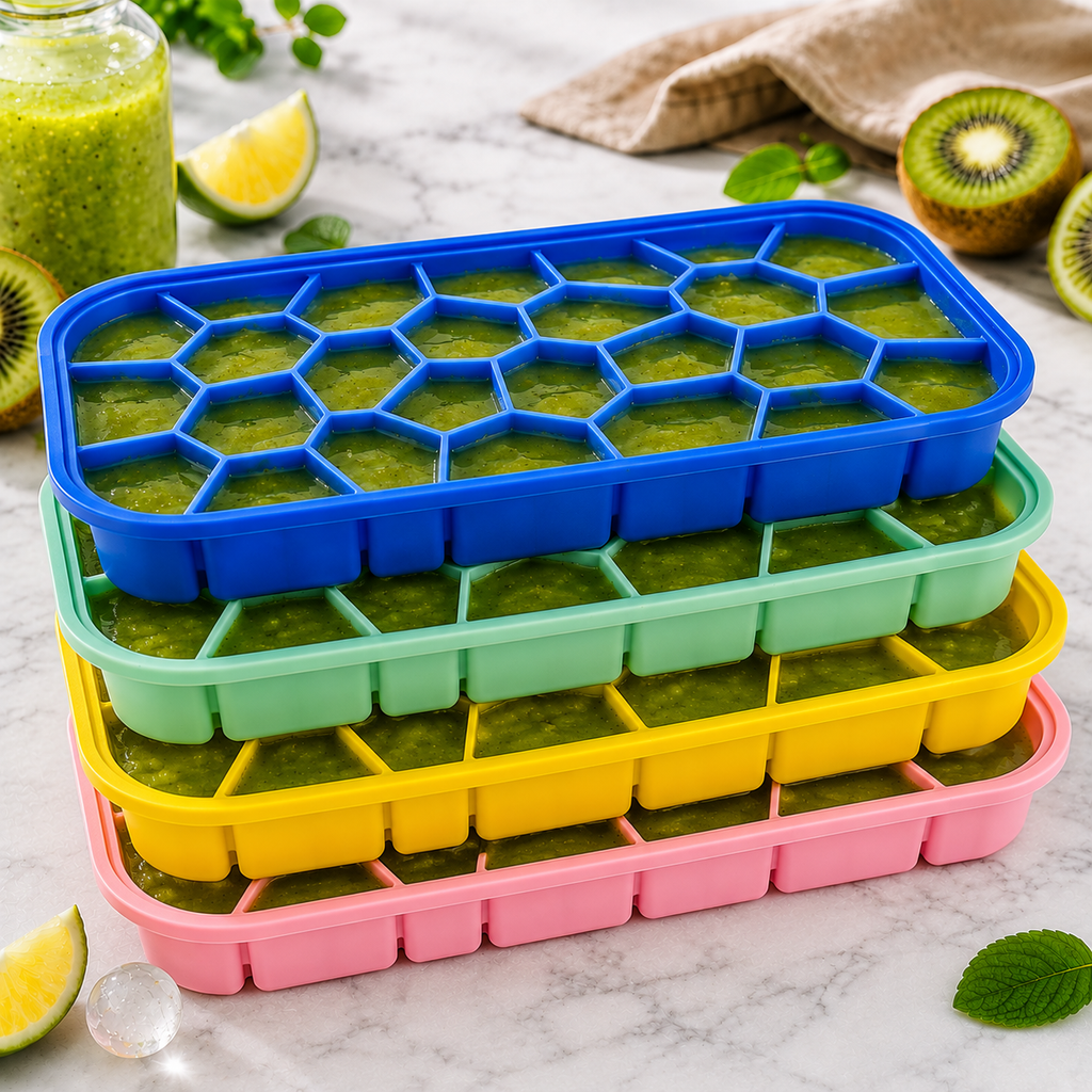 4-Piece Matrix Ice Cube Tray Bundle – Reusable Silicone Ice Molds