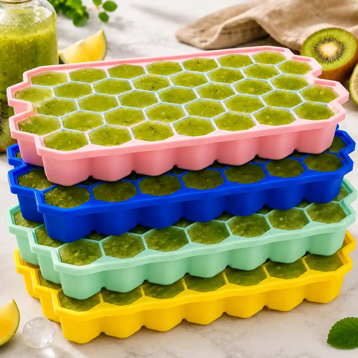 Honey Comb Silicone Ice Cube Tray Multi-Purpose Mold (Bundle of 4 Trays)