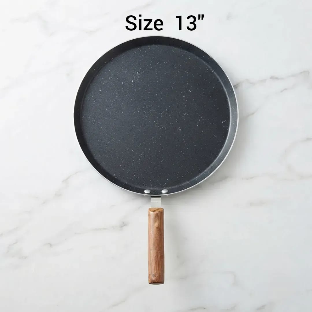Non-Stick Aluminum/Silver Hot Plate, Deep Tawa With Wooden Handle