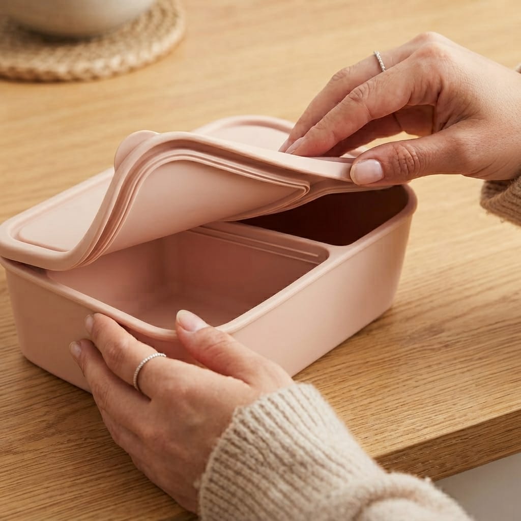 Four compartments silicone lunch box, food storage box. kids, adults, school office college use. traveling.