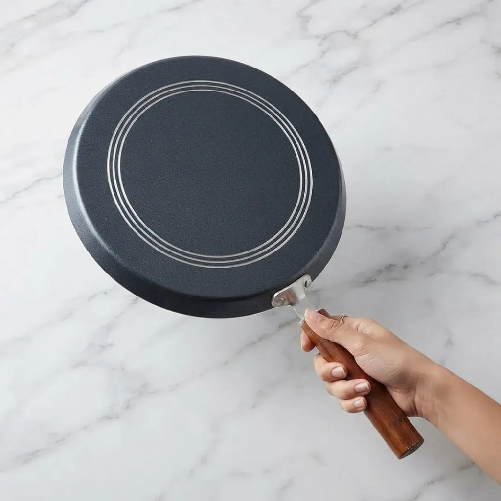 Non-Stick Aluminum/Silver Hot Plate, Deep Tawa With Wooden Handle