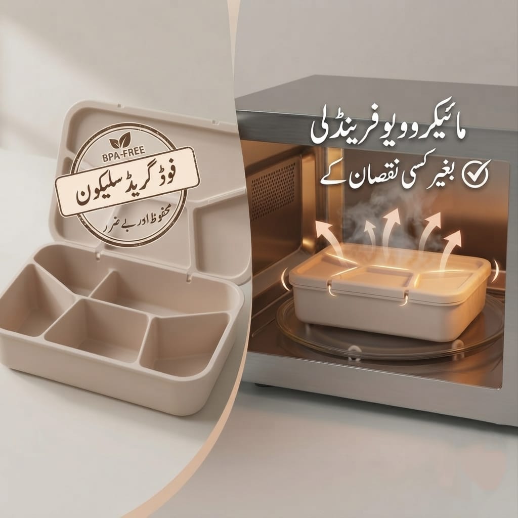 Four compartments silicone lunch box, food storage box. kids, adults, school office college use. traveling.
