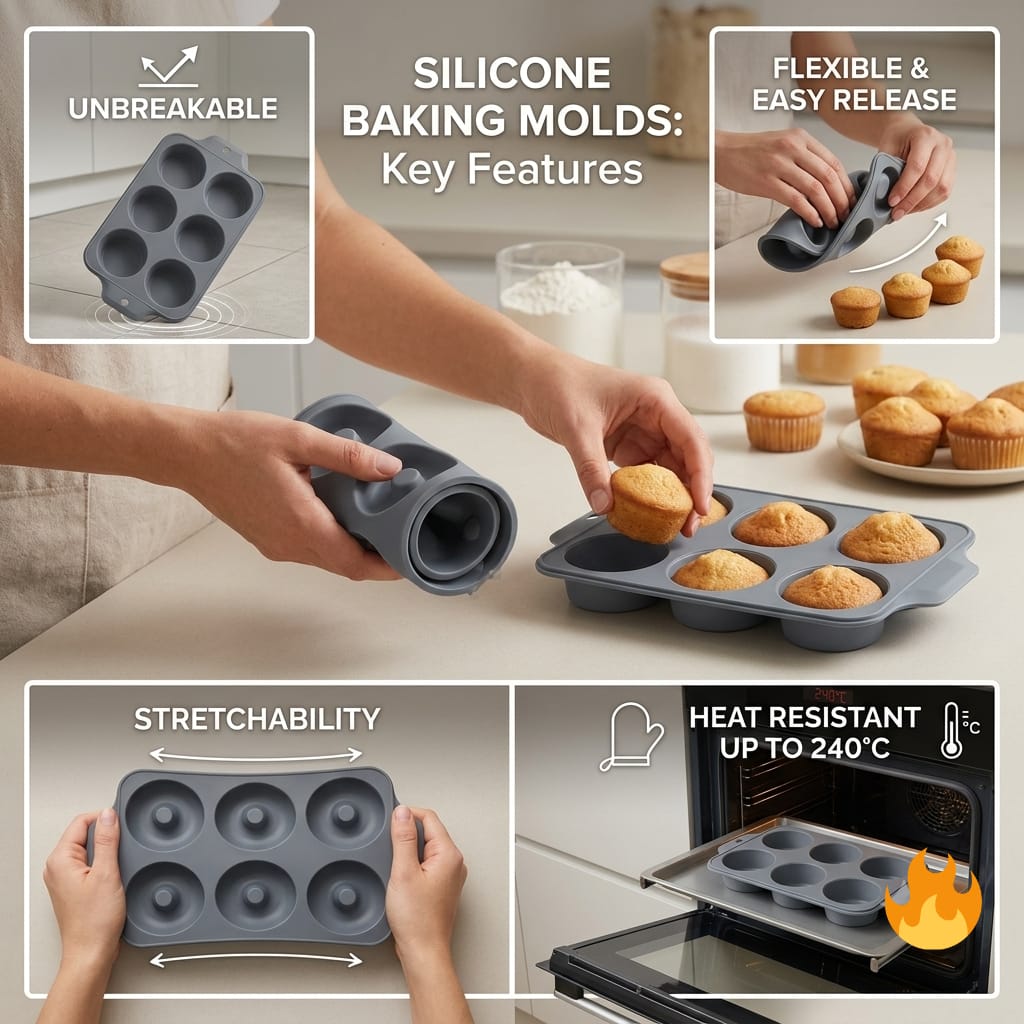 Premium Silicone Baking Mold - 6-Cavity Donut Pan