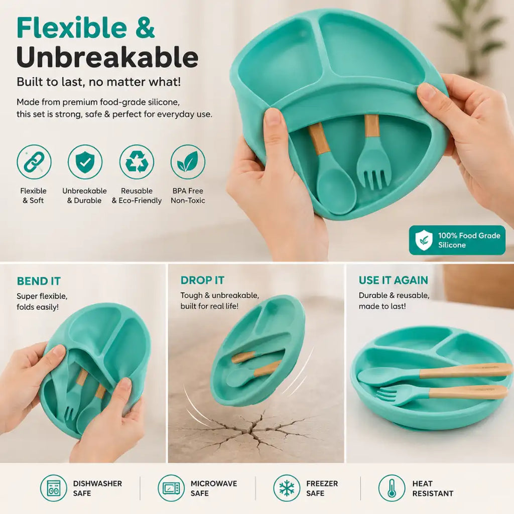 Silicone Kids Meal Set – 3 Piece Suction Plate Set